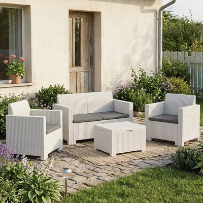 Produktbild von Dmora Gartenlounge Venere Weiß, 4 Sitzer, Salon Outdoor