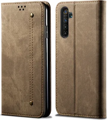 Produktbild von OPPO Realme X50 Pro Hülle, LaimTop Denim Leder Brieftasche Magnetverschluss Flip Bookstyle Schutzhülle mit Standfunktion für OPPO Realme X50 Pro OPPO Realme X50 Pro Khaki