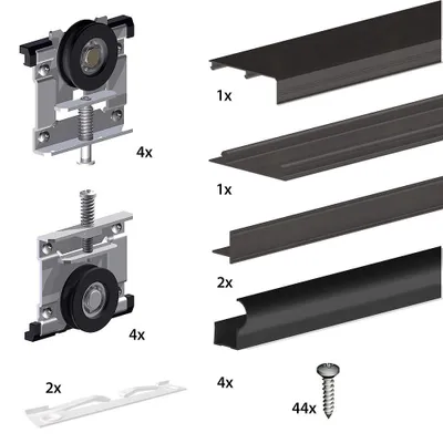 Zdjęcie produktu dla System do drzwi przesuwnych w szafie SLID’UP 220 na 2 skrzydła, płyta 18 mm, prowadnica 180 cm, kolor czarny