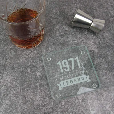 Quadratischer Glasuntersetzer, 50. Geburtstag, 1971 Design