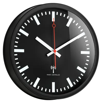 Produktbild von TFA Dostmann Funk-Wanduhr, 60.3513, leises Uhrwerk, Stil Einer Bahnhofsuhr, Funkuhr, genau, schwarz, L 250 x B 42 x H 250 mm