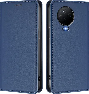 Image de Étui en cuir pour Infinix Note 12 (2023)/Note 12 Pro 4G, étui à rabat magnétique en cuirPolyuréthaneavec support, bleu foncé