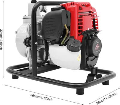 Immagine prodotto di Pompa a benzina - Motopompa a 4 tempi - Avviamento a fune - 1,2 kW - 38 cm³ - Serbatoio dell'olio da 900 ml - Modello da terra - Argento/Rosso/Nero