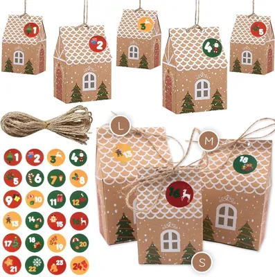 Imagen del producto de Calendario de adviento para rellenar: 24 pequeñas cajas de regalo con pegatinas con números