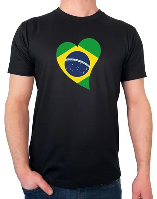 Produktbild von Huuraa Herren T-Shirt Brasilien Flagge Herz XL Black Bio Baumwolle Fairtrade Herrenshirt Geschenkidee