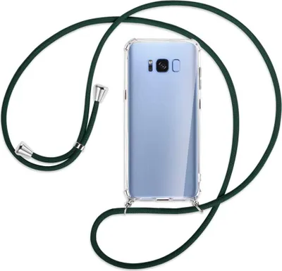 Produktbild von Handykette Backcover-Schutzhülle mit Band (Metall silberfarben) für Samsung Galaxy S8 - dunkelgrün