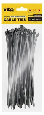 Productafbeelding van VITO Kabelbinder 3.6x200mm - Zwart - Met UV-bescherming - 100 stuks - duurzame Kunststof Kabelklem - Voor buitengebruik