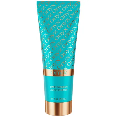 Turkusowo-złota tuba Onyx Dark Tanning Accelerator 251 ml na białym tle.