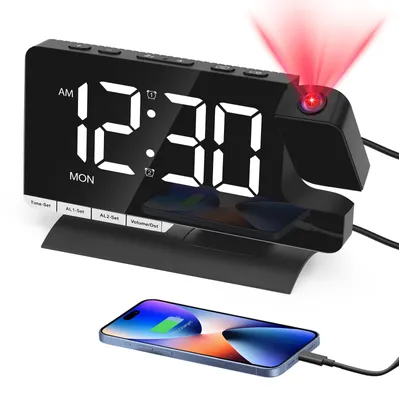 Projektionswecker 7,3" LED, Doppelalarm, USB-A/USB-C