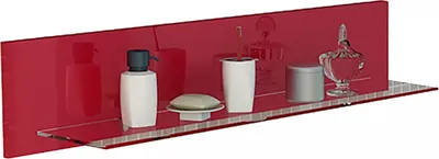 Image de Étagère murale avec plateau en verre, incluant le matériel de montage. Étagère murale assortie aux ensembles de salle de bain. Design moderne, étagère ouverte, plateau en verre. Étagère suspendue, fixation murale, plateau en verre rouge brillant, dimensions : 98 x 20 cm, marque Jet-Line