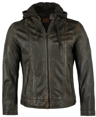 Produktbild von Redpoint - Herren Lederjacke Kapuze Lammnappa schwarz-orange : 48