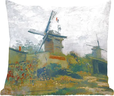 Produktbild von MuchoWow® Zierkissen Sofakissen Wohnzimmer Dekokissen 40x40 cm Windmühlen auf dem Montmartre - Gemälde von Vincent van Gogh - Foto Kissen - Schlafzimmer Dekoration