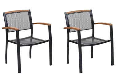 Two identical outdoor chairs are shown against a white background.
