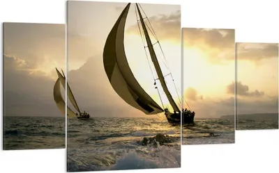 Produktbild von Bild auf Leinwand - Leinwandbild - Schiff Sonnenuntergang Sonne Landschaft - 160x90cm - Wand Bild - Wanddeko - Leinwanddruck - Bilder - Kunstdruck - Leinwand bilder - Wandkunst - DL160x90-3158