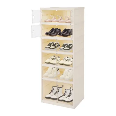 Image de étagère à chaussures pliable à 6 niveaux Organisateur, plastique pliable Étagère à chaussures, claire