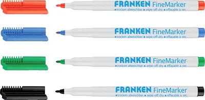 Zdjęcie produktu dla Franken FineMarker, 4 szt., Czarny, Niebieski, Zielony, Czerwony, Końcówka cienka, Czarny, Niebieski, Zielony, Czerwony, Biały, 1 mm, 2 mm
