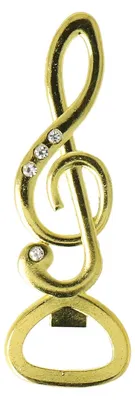 Flesopener Violinschlüssel Gold mit Strasssteinen, 11 cm