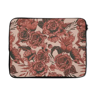 Produktbild von MuchoWow® Laptop Hülle 17 Zoll Laptoptasche Rose - Muster - Blumen - Zipper - Schutzabdeckung