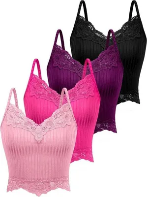 Productafbeelding van Lace Y2K Tank Tops voor Vrouwen - Fairy Grunge Cropped Tops met Kant en Ribbelstructuur - 4 Stuks Mode voor de Zomer
