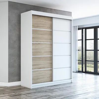 Produktbild von Schwebetürenschrank, 2-türig Schrank! Moderne Garderobe für Kleidung. Verschiedene Farben (Weiß, Schwarz, Somona) Kleiderschrank PARIS 160 cm