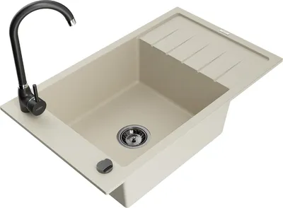 Produktbild von Mexen Elias Granitspüle 1-beckig mit Abtropffläche und Küchenarmatur Telma, beige - 6511-69-670200-70