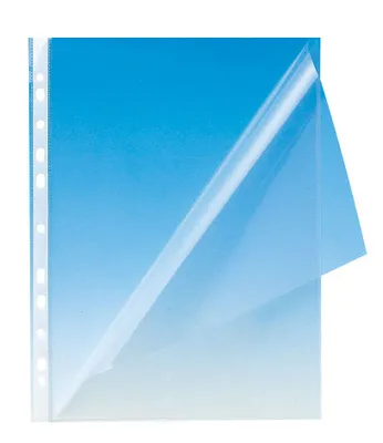 Produktbild von Q-Connect® KF14842 Prospekthüllen mit Lochrandverstärkung - oben und links offen, glasklar, 0,15 mm, A4, 100 Stück