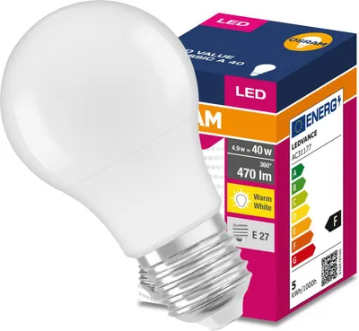 Produktbild von LED-Lampe A55 E27 4,9 W = 40 W 470 lm 3000 K Warmweiß 200° VALUE CLASSIC Osram