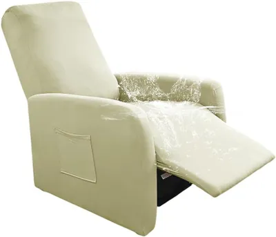 Imagen del producto de Juego de fundas para sillones, repelente al agua, de 4 piezas, elástico, color crema claro, para sillones de relax