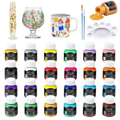 Produktbild von 24-teiliges Porzellanfarben Set mit Pinsel und Mischpalette