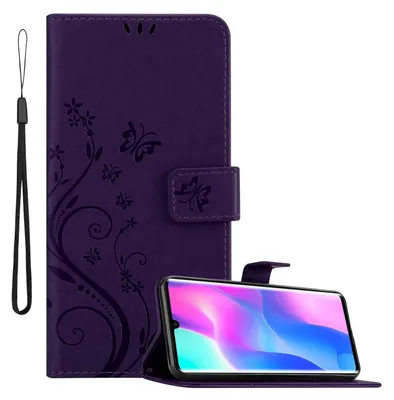 Obrázok produktu pre Cadorabo kryt pre Xiaomi Mi NOTE 10 LITE in FLORAL DARK LILA ochranný kryt v kvetinovom dizajne s magnetickým zatváraním, funkciou stojana a slotmi na karty flipové puzdro kvetinový kryt puzdro na mobilný telefón s chlopňou kryt knihy