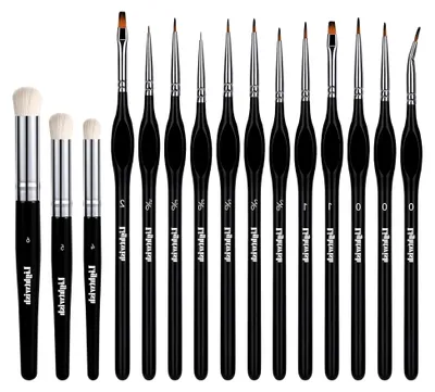 Produktbild von Set mit Miniatur-Drybrush-Pinseln, 15 Stück für die Miniaturmalerei