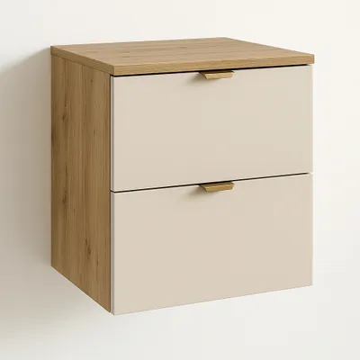 Produktbild von WENA Waschtischunterschrank 60 cm, gerade Fronten, Griffe aus Metall in der Farbe Gold (Farbe: Kaschmir/Eiche)