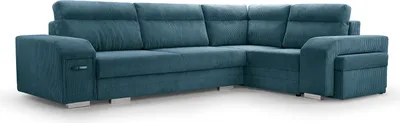 Produktbild von BETTSO Stilvolles Polsterecksofa mit Puff und Schublade MALMO LINCOLN 75 Türkis Rechts