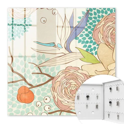Produktbild von Metall Schlüsselkasten 30 x 30 cm - weißer Schlüsselschrank zur Wandmontage - wandhängende Schlüsselbox mit Tür - rechts öffnend - Schlüsselaufbewahrung für Flur - Büro - Arbeitszimmer - Werkstatt - Garage - Abstrakte Blumen