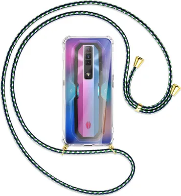 Produktbild von Handykette Backcover-Schutzhülle mit Band (Metall goldfarben) für ZTE nubia Red Magic 7 - grün/blau/weiß