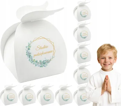 Immagine prodotto di Scatole portaconfetti ringraziamento per gli ospiti eucalipto comunione matrimonio 10pz.