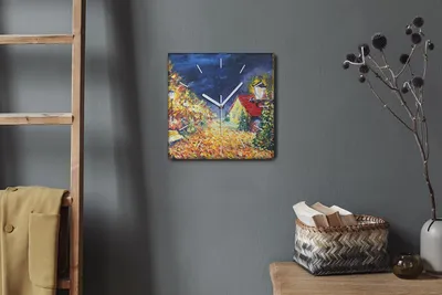 Produktbild von Coloray Hodiny Unikátní 30x30 cm  Tiché hodiny Pro obývací pokoj a kuchyň Nástěnné hodiny Plátno Bílé ručičky hodin - Stromy městského parku na podzim
