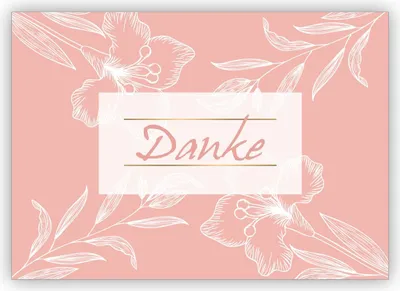 Produktbild von Edle botanische Dankeskarte, rosa mit Blüten: Danke