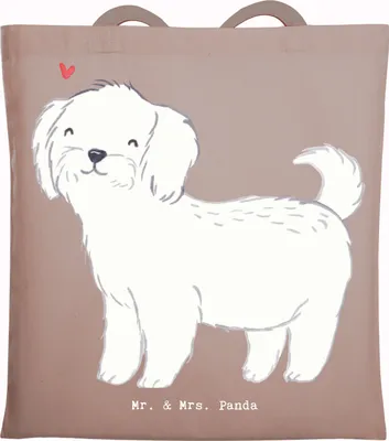 Produktbild von Mr. & Mrs. Panda Tote Bag Malteser Moment - Braun Pastell - Geschenk, Laptoptasche, Stoffbeutel, canvas tasche, Shopping