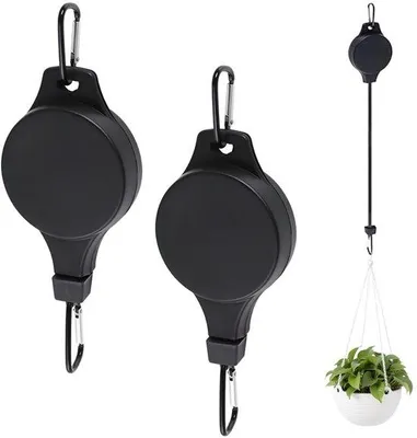Produktbild von 2er-Set für Pflanzen mit einziehbarem Haken, Pflanzenrolhaken, verstellbarem Pflanzenhänge für Pflanzen, Haken für Pflanzenhänge, für Pflanzenhänge (schwarz)