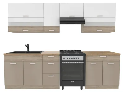 Produktbild von Küchenzeile 270 cm - Sonoma Beige Weiß - Mit Arbeitsplatte Lancelot Eiche - Metallbox Schubladen - Soft-Close - MDF - PREMIO B PLUS