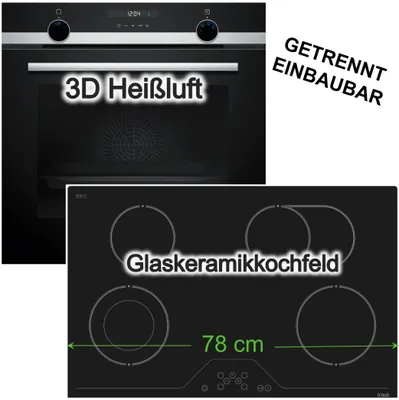 Produktbild von Herdset Backofen Siemens 3D-Heißluft Hydrolyse Schnellvorheizen + h|tech Kochfeld 78cm Bräterzone Touch