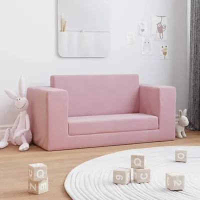 Imagen del producto de Sofá cama de peluche suave, de dos plazas, color rosa. Funda desmontable. Sofá cama para niños, también sirve como sillón