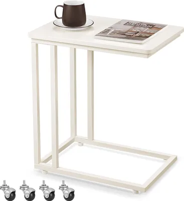 Produktbild von VASAGLE Beistelltisch, Couchtisch, mit Stahlgestell und Rollen, einfache Montage, modern, für Wohnzimmer, Schlafzimmer, Balkon, cremeweiß