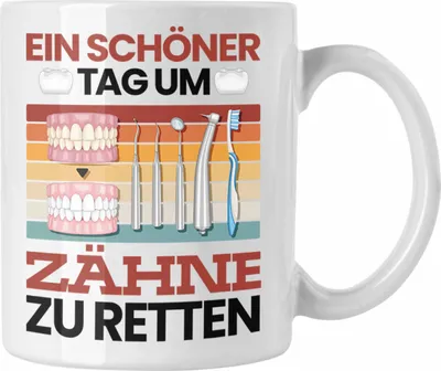 Produktbild von Trendation - Zahnarzt Tasse Geschenk für Zahnarzt Zahnärztin Lustiger Spruch Geschenkidee Geburtstag Zähne Retten (Weiß)
