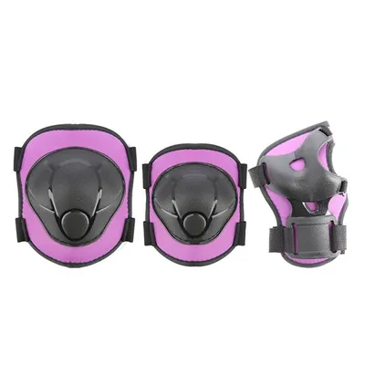 Three pieces of protective gear for sports, including two knee pads and one wrist guard, are displayed against a white background.