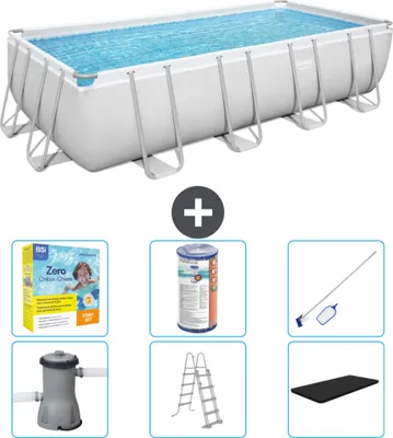 Produktbild von Bestway Rechteckiges Power Steel-Schwimmbecken – 488 x 244 x 122 – Grau, inklusive Pumpe – Leiter – Abdeckung Wartungspaket - Filter - Reinigungskit