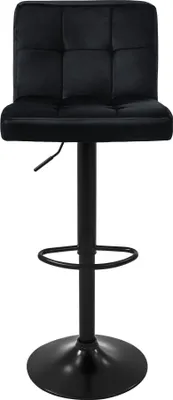 A black bar stool is shown against a white background.
