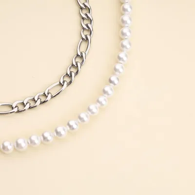 Productafbeelding van Heren parelketting, schelp parels, zonder edelsteen, lichtgewicht, geschikt voor dagelijks gebruik en speciale gelegenheden