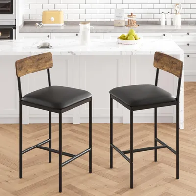 Produktbild von 2er Set Barhocker, Barstuhl mit Rückenlehne und Fußstütze, Retro Barhocker mit F